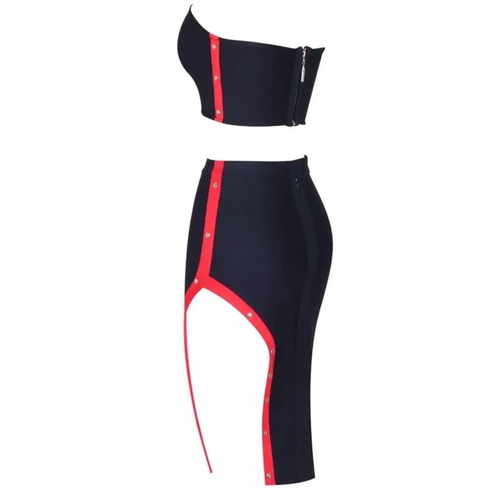 LAST ONE! Size: S Black & Red Bandage 2 Piece Set - Picture 3 of 6